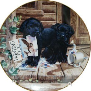 Cabin Fever by Jim Lamb from Puppy Playtime Collector Plate River Shore 1987